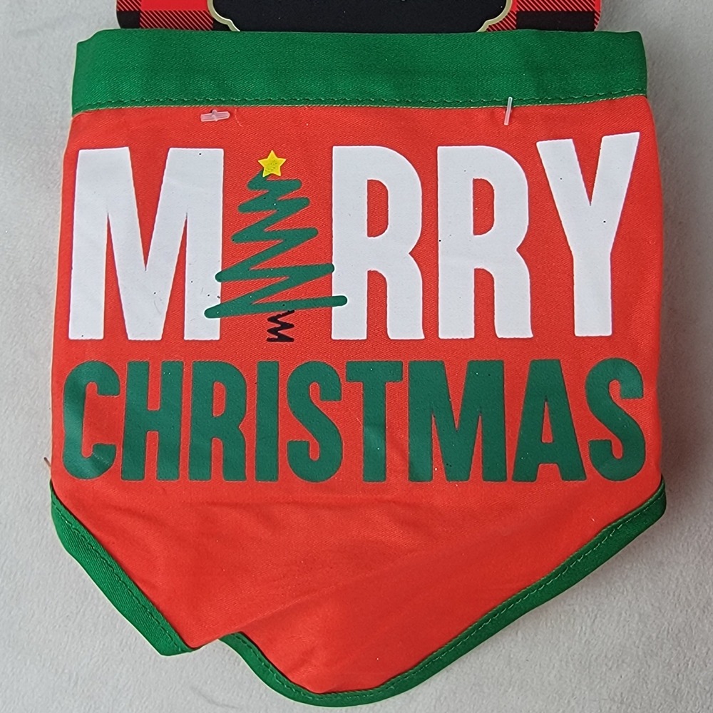 WOOF Merry Christmas Dog Cat Pet Bandana L XL Red Green Holiday Festive Tree NEW